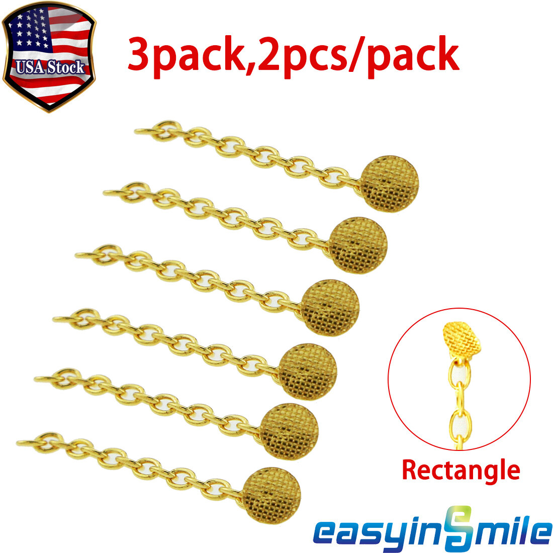 6Pcs Dental Orthodontic Traiction Chain Lingual Button Round/Rectangle Mesh Gold