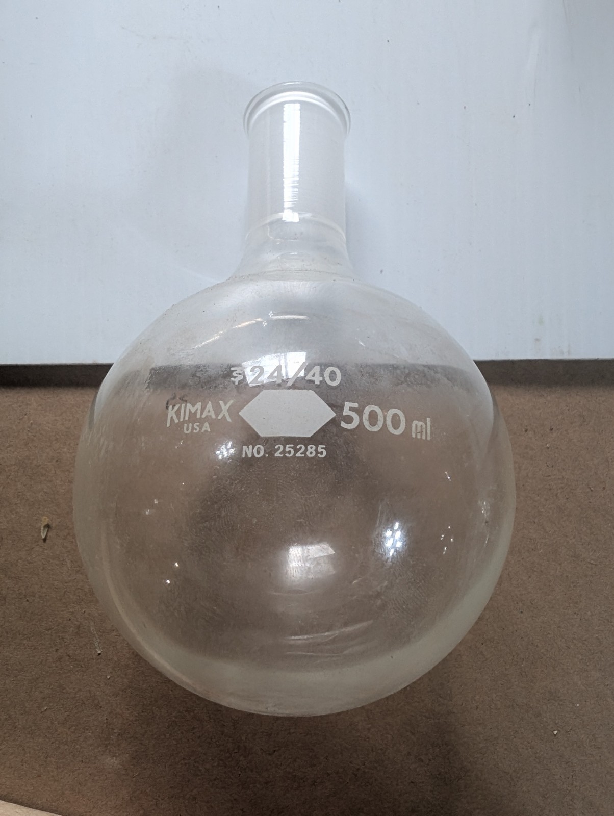 Kimax 500 mL Glass Round Bottom Flask 24/40 Joint Model 25285