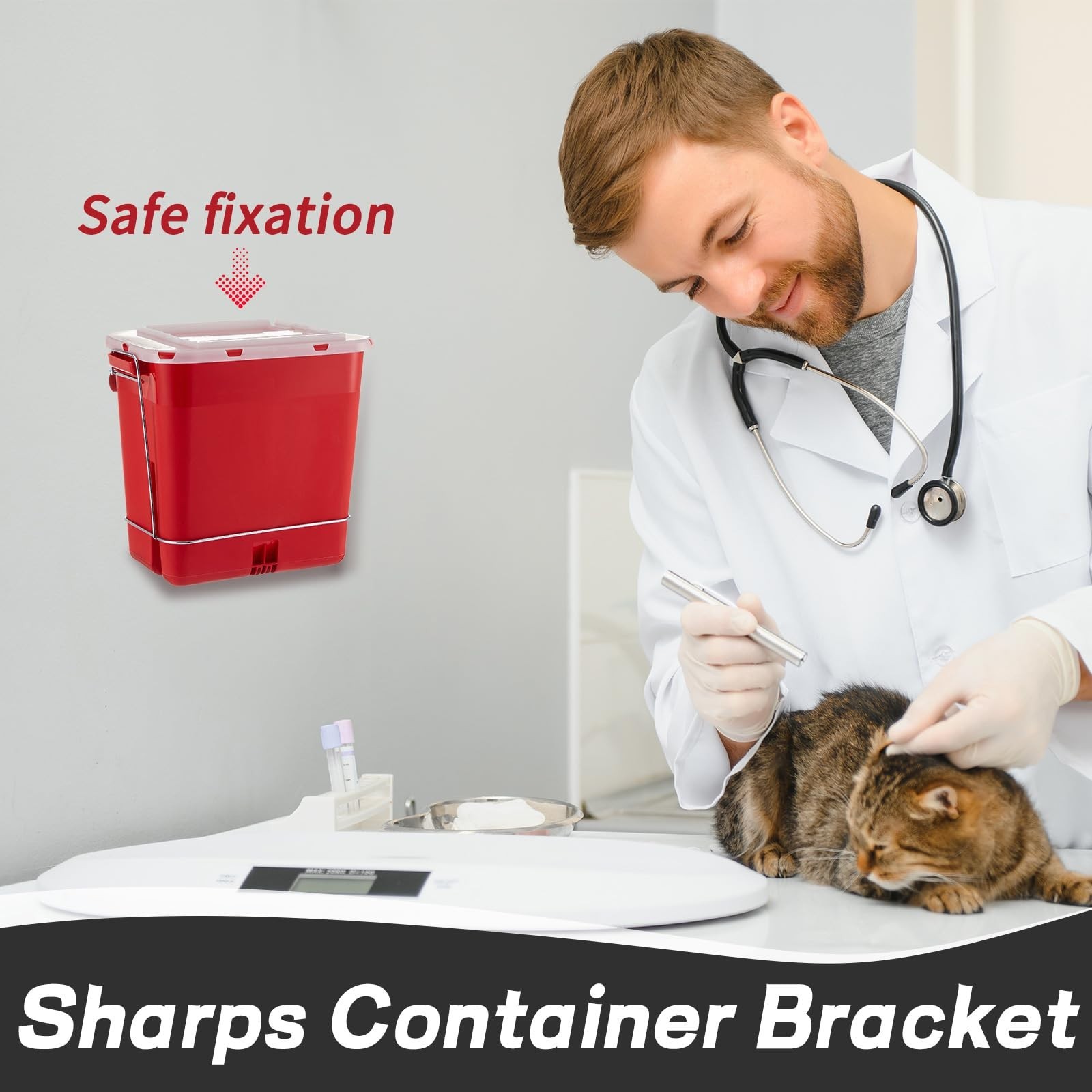 2 Pcs Wall Mount Sharps Container Bracket for 2 Gallon Cart, Silver, 10×7.5×6.5