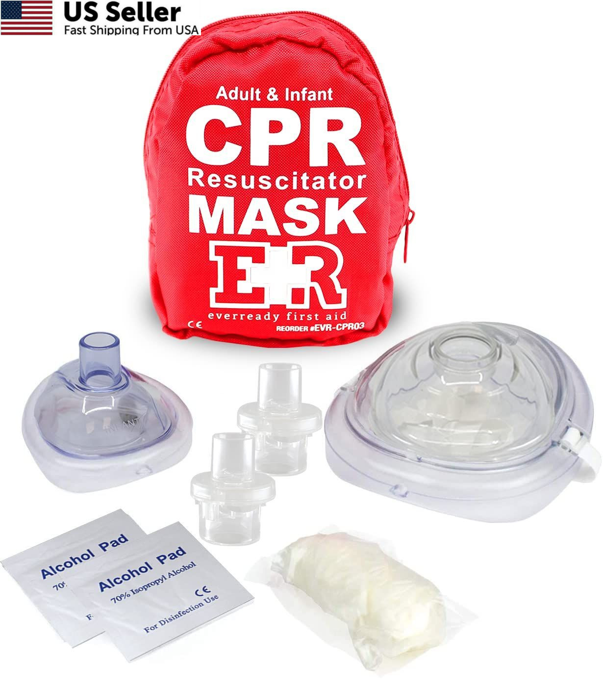 Adult and Infant CPR Mask Combo Kit – Includes 2 Masks 6 Piece Set, Red