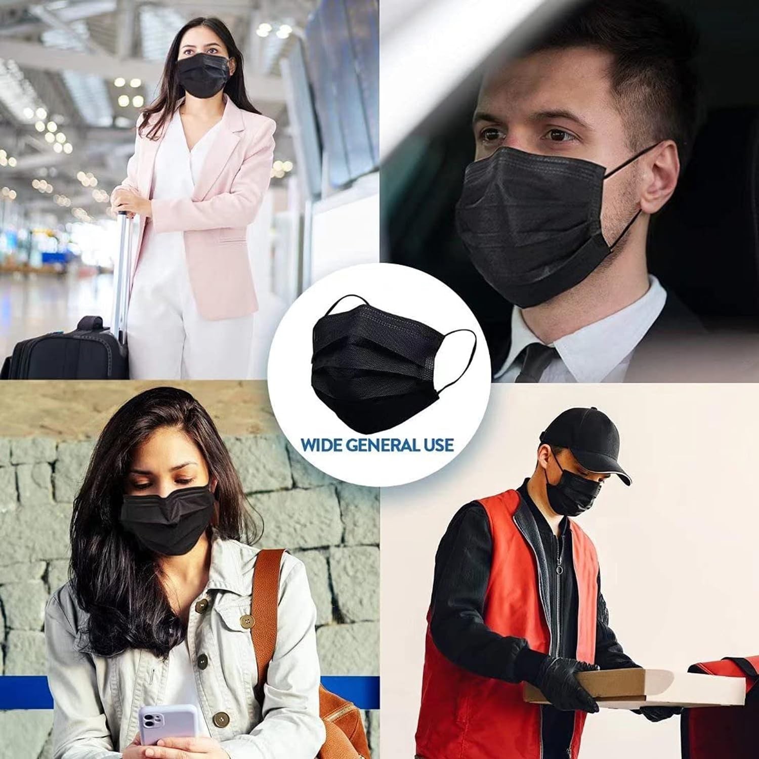 Soft Non-Woven 3-Ply Black Face Masks – 100 Count for Everyday Protection