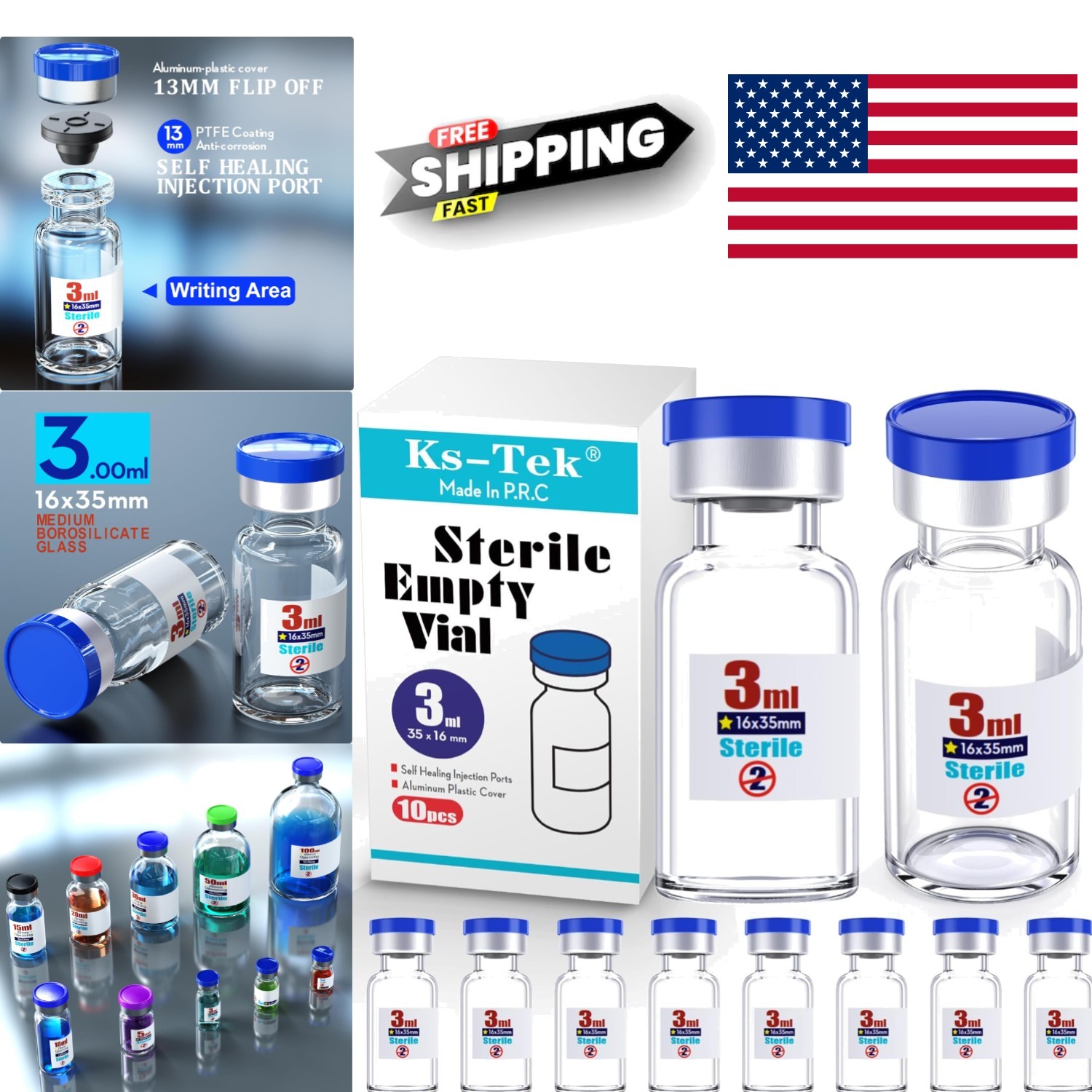 Single Use Sterile Vials 3ml with Aluminum Cover for Scientific Applications