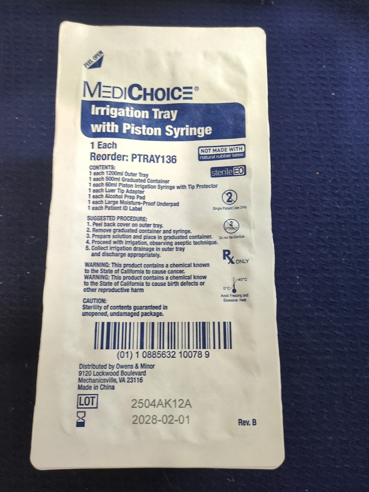 MediChoice PTRAY136 Irrigation Tray PISTON SYRINGE STERILE