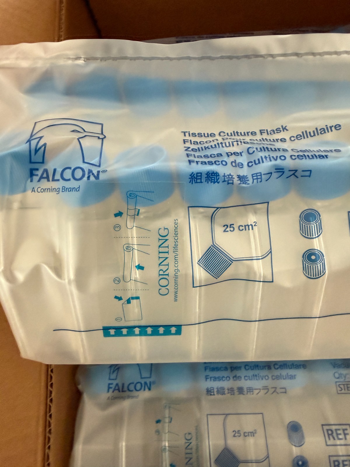 (200) FALCON 25cm² Rectangular Canted Neck Cell Culture Flasks w/Plug Seal Cap