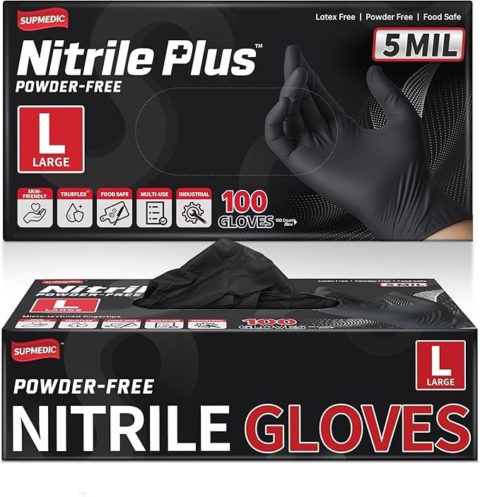 Supmedic 100PCS Nitrile Gloves 5 Mil Powder Free