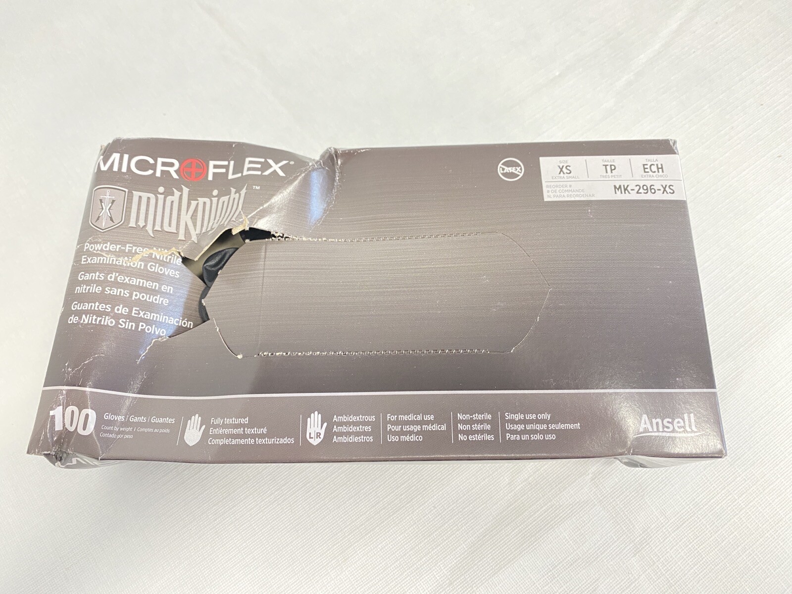 (100/Pk) ANSELL Microflex Midknight Nitrile Exam Gloves – XSmall – Black MK296XS