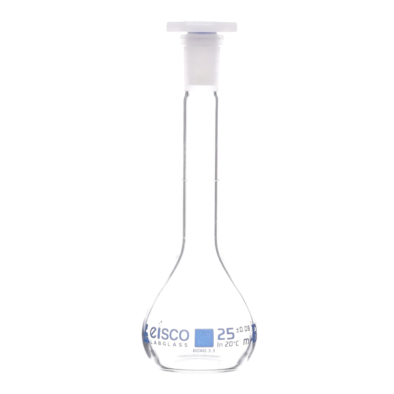 Volumetric Flask, 25Ml – Class B – 10/19 Polyethylene Stopper, Borosilicate Gla