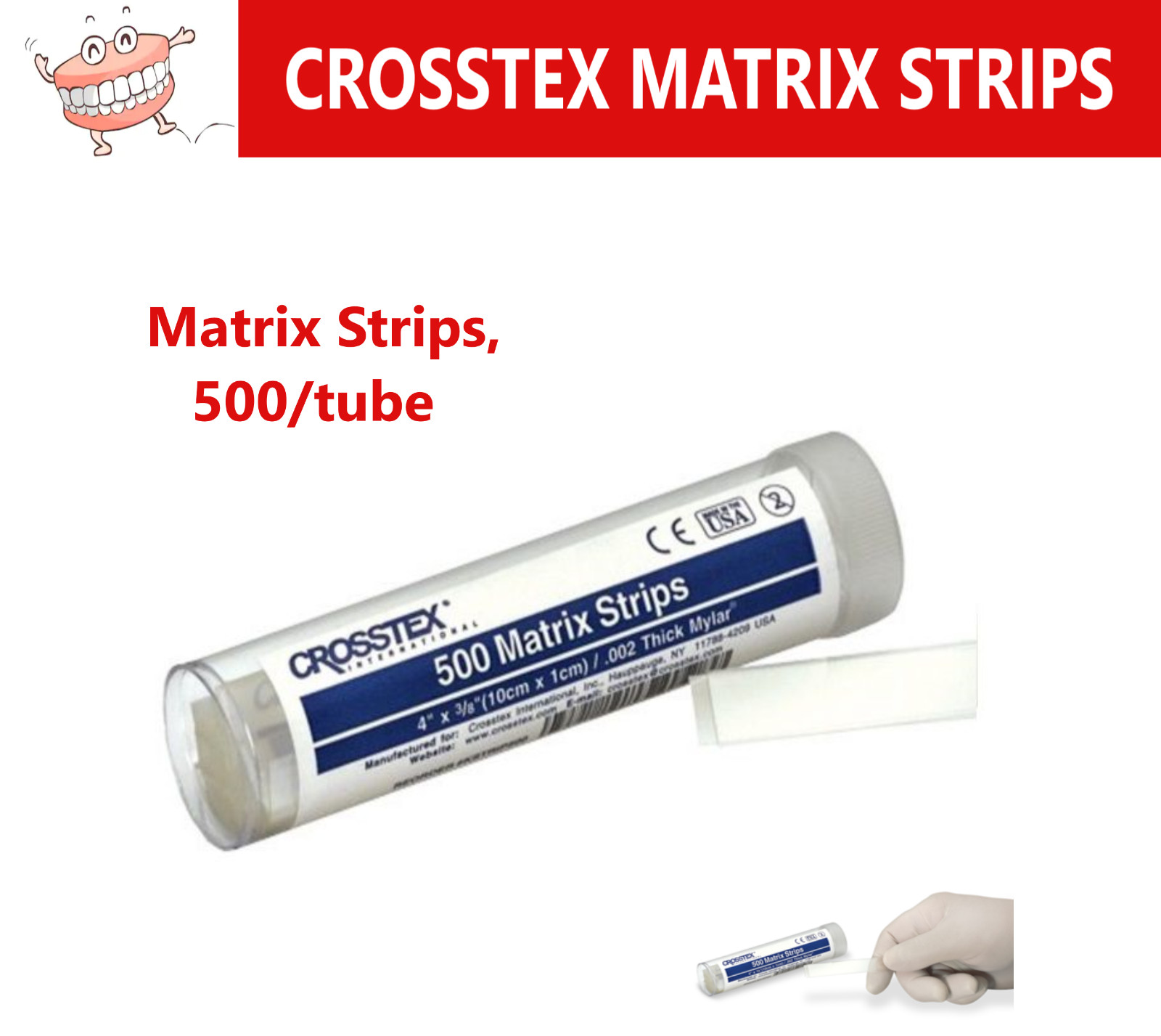 Dental Matrix Strips Clear 4 x 3/8″ (10cm x 10cm), .002″ Thick Mylar, 500/Tube
