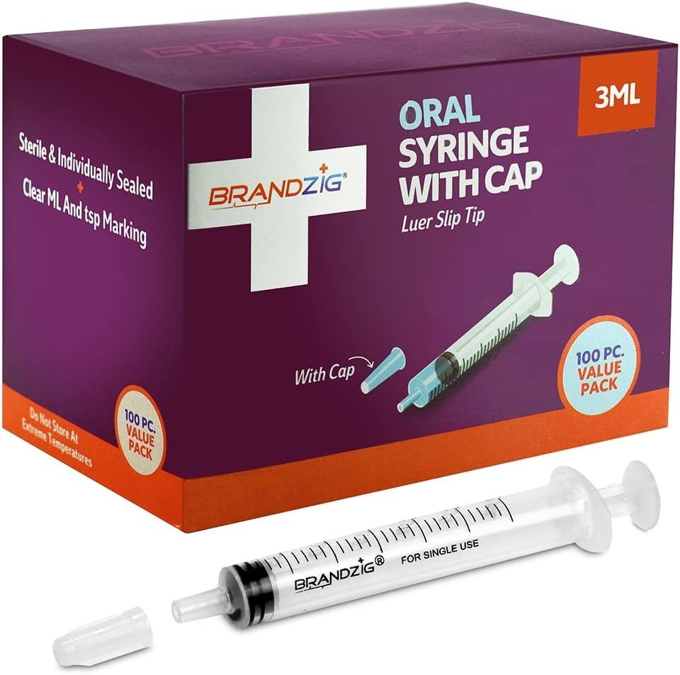 3ml Syringe With Cap 100 Pack | Oral Dispenser Without Needle, Luer Slip Tip |