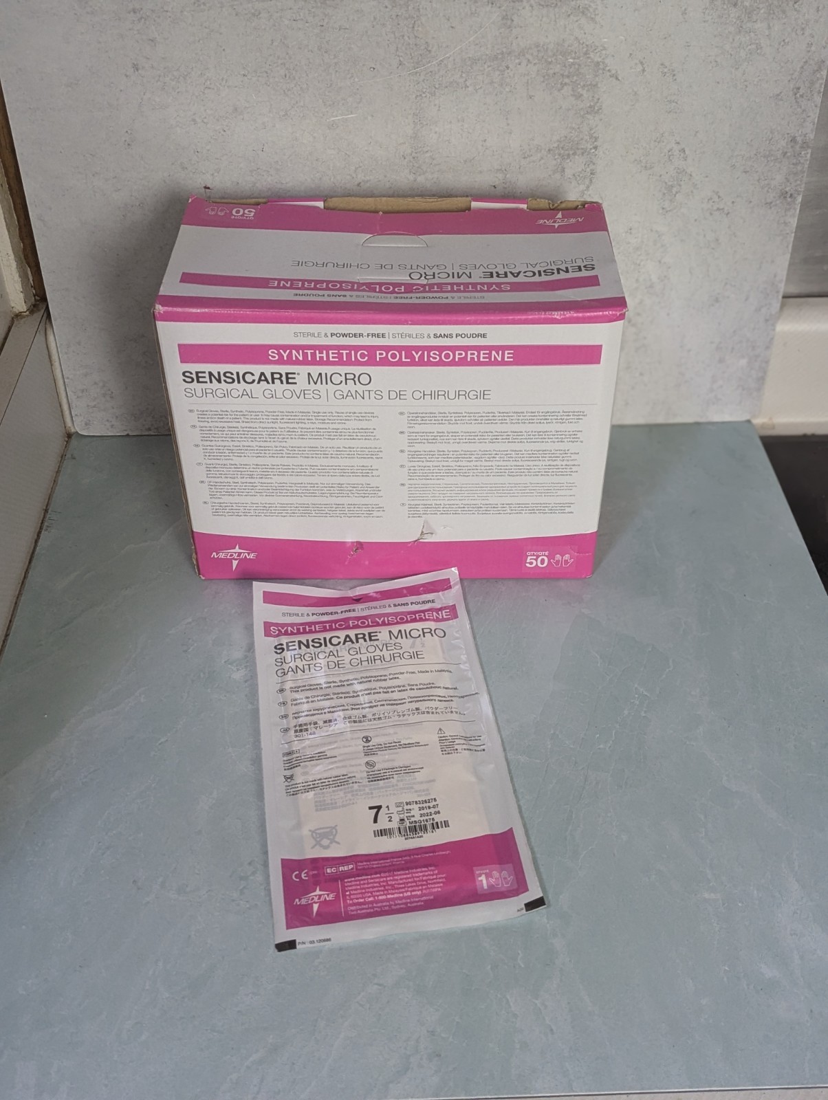 Medline Sensicare PI Micro Surgical Gloves Size 7 & 7-1/2 – (48 Pair) NEW