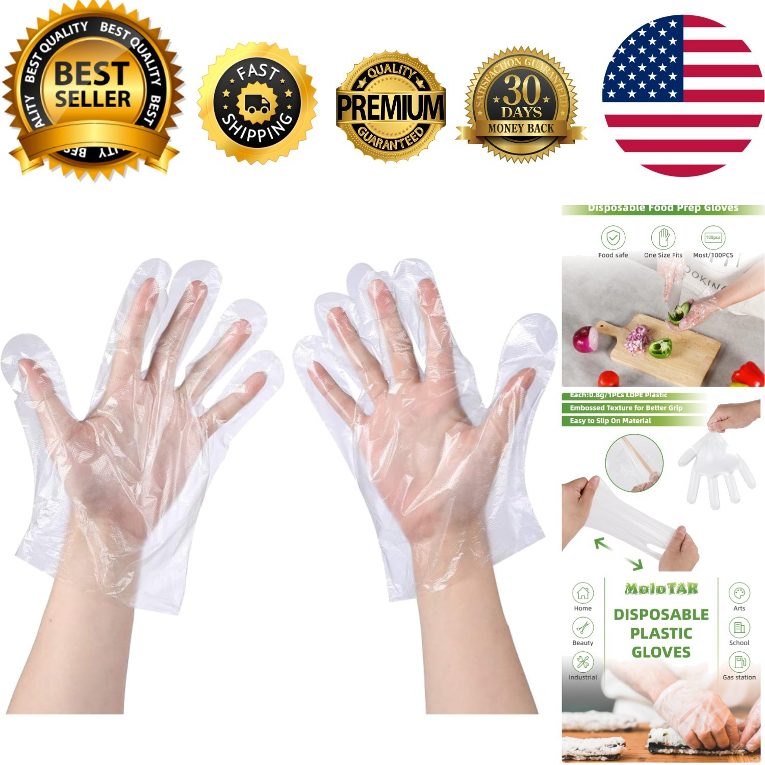 Eco-Friendly 100 pcs Plastic Disposable Gloves for Food Handling and Cleaning