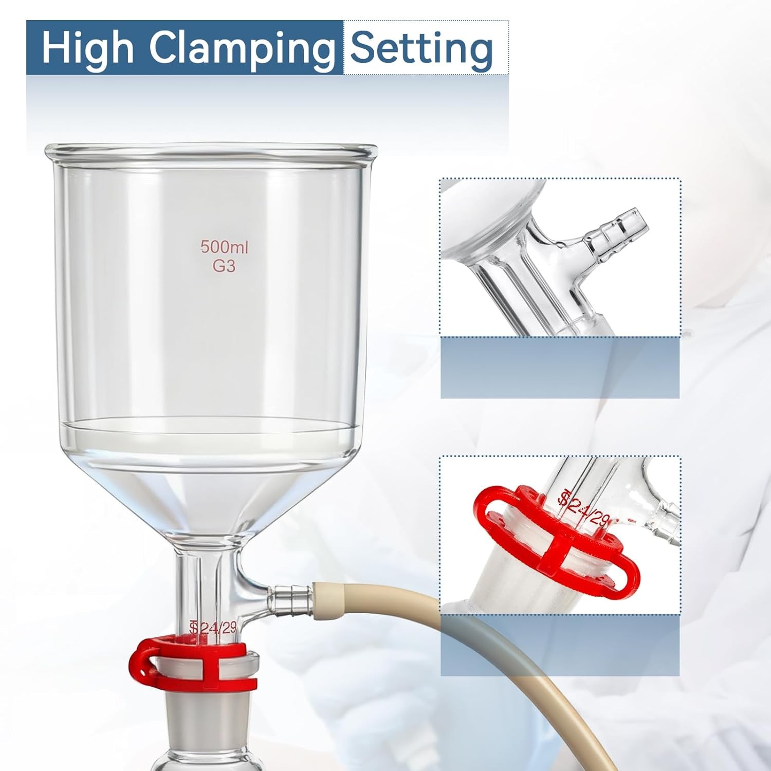 Funnel Filtering Kit, 1000ml Filter Bottle&500ml Funnel, High Borosilicate Glass