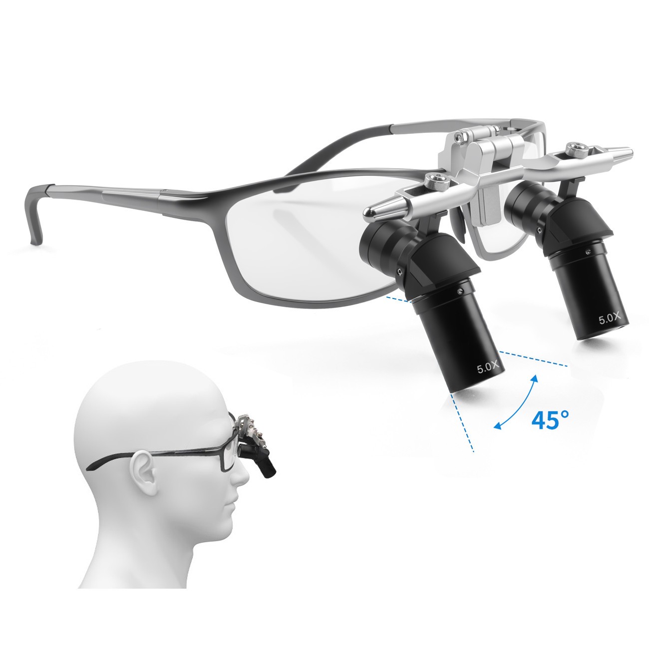 Ergo Optical Dental Loupes 48° 5X 450mm Flip up Magnifier for Oral Surgery