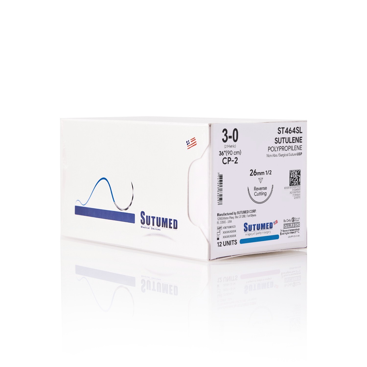 Sutumed Sutu-Lene Polypropylene Suture USP 3-0, 1/2 26mm reverse cutting