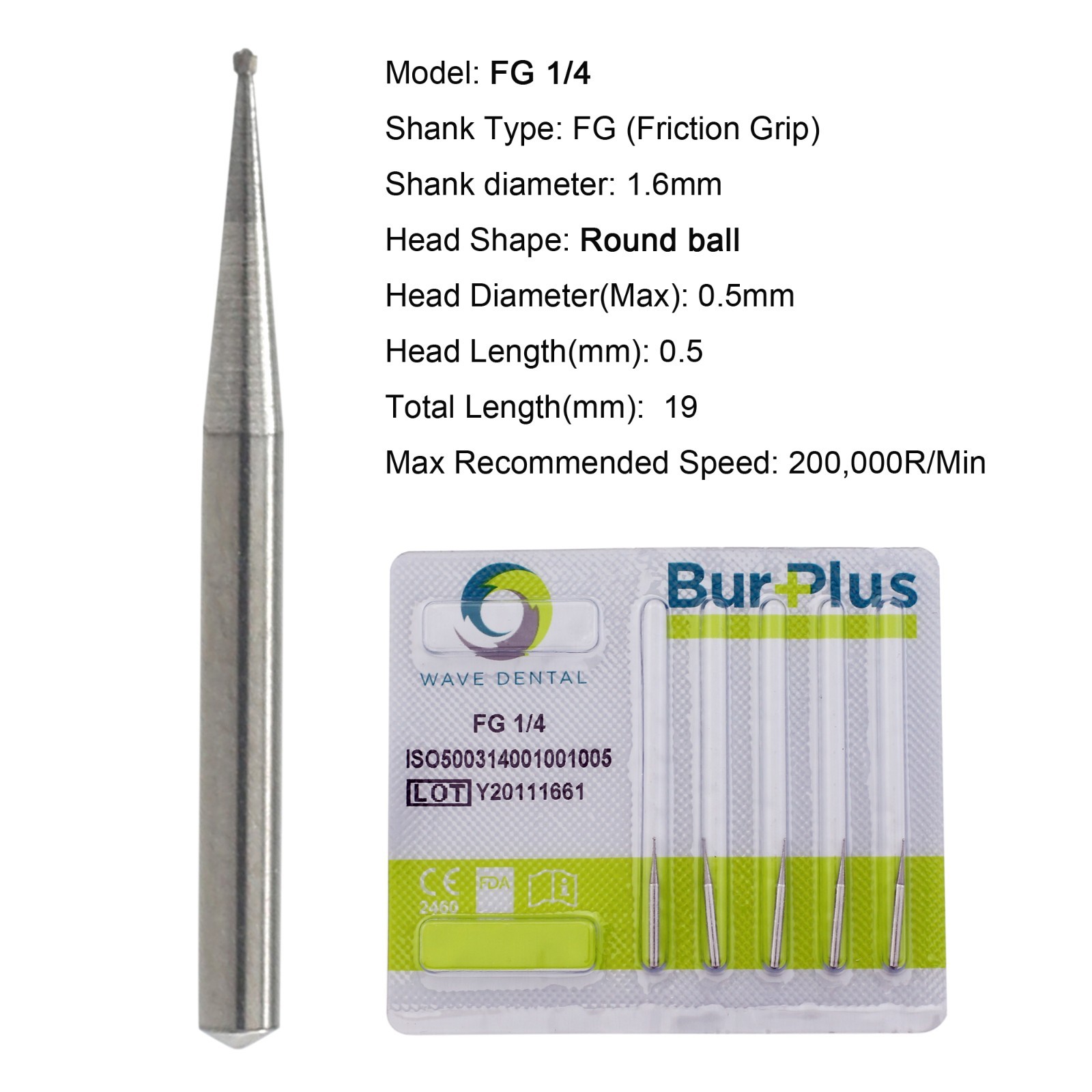 Wave Dental Round Carbide Burs 25mm Surgical FG SURG Friction Grip 19mm FG 4 6 8