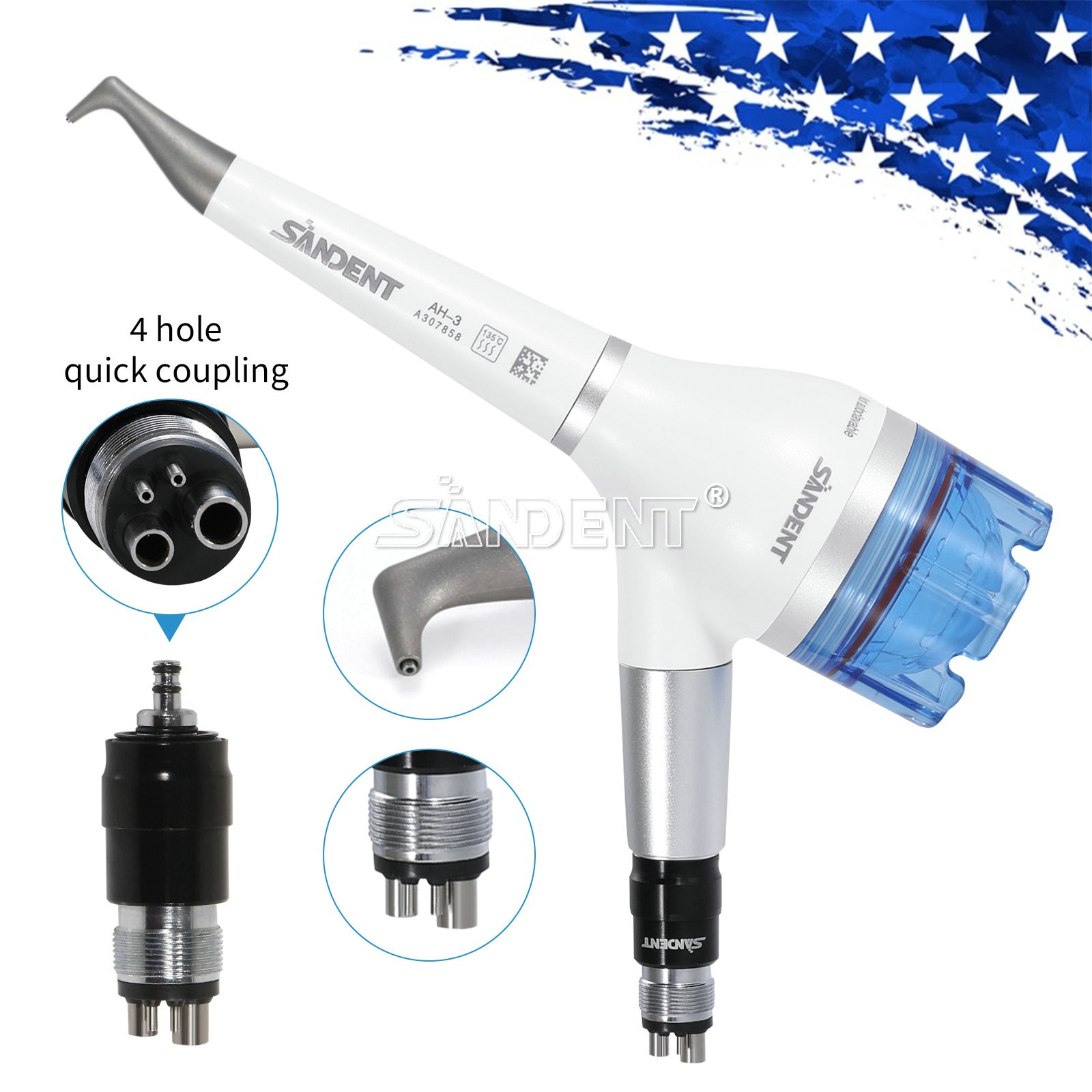 SANDENT Dental Air Polisher Hygiene Prophy Handpiece AIR-FLOW Handy 4 Hole