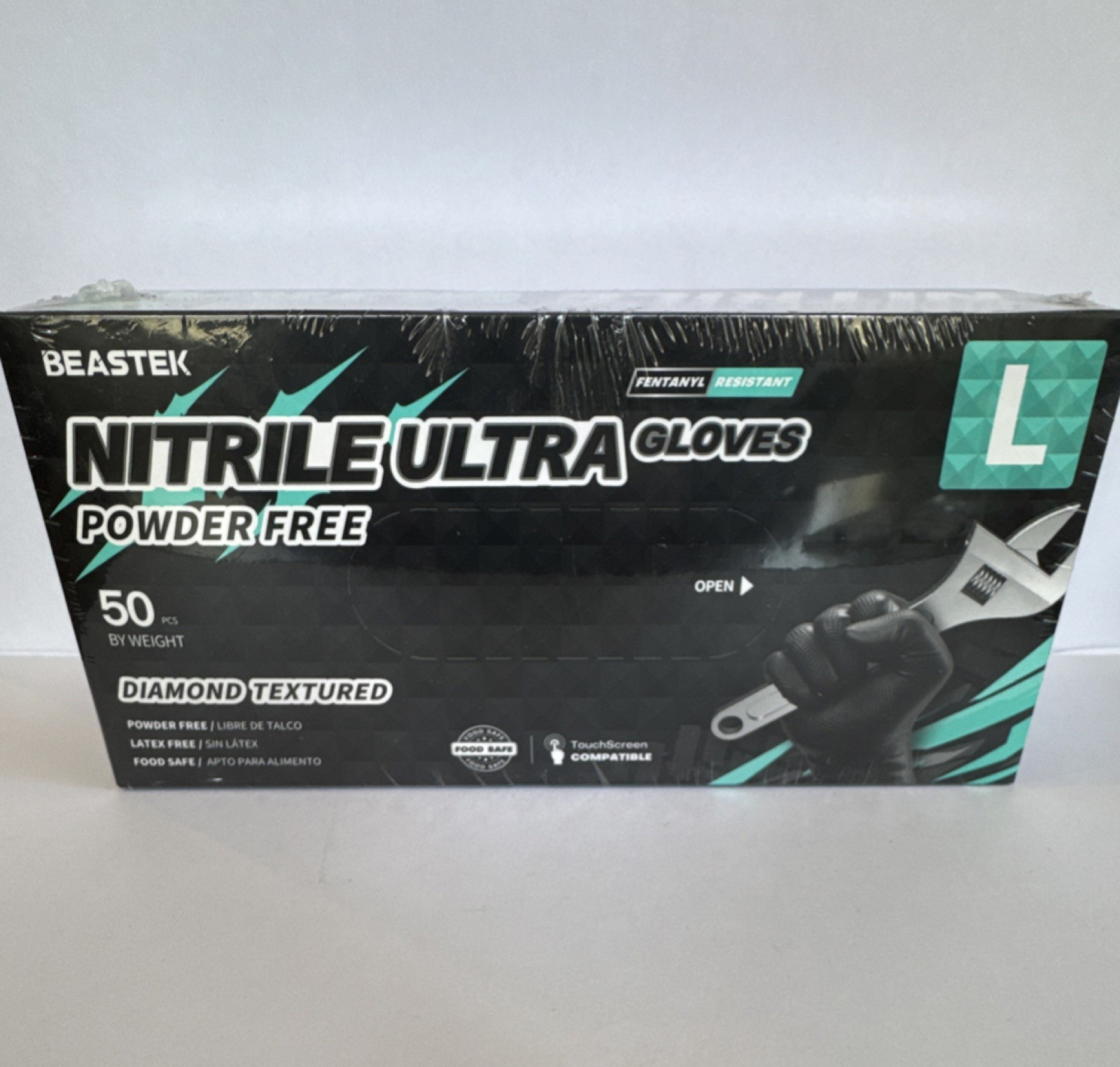 Beastek Nitrile Ultra Gloves Large Powder-Free Diamond Textured 50pcs