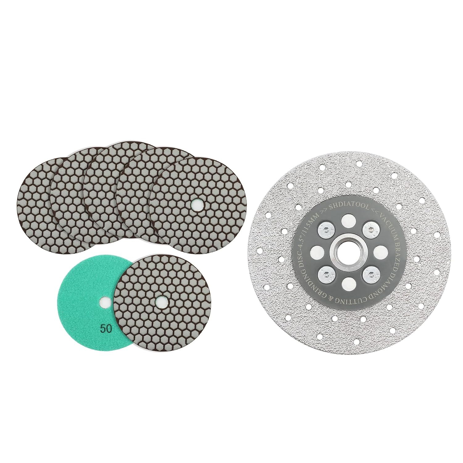 5 Inch Dry Diamond Polishing Pads Grit 50 for Granite Marble Quartz(7-Pack)