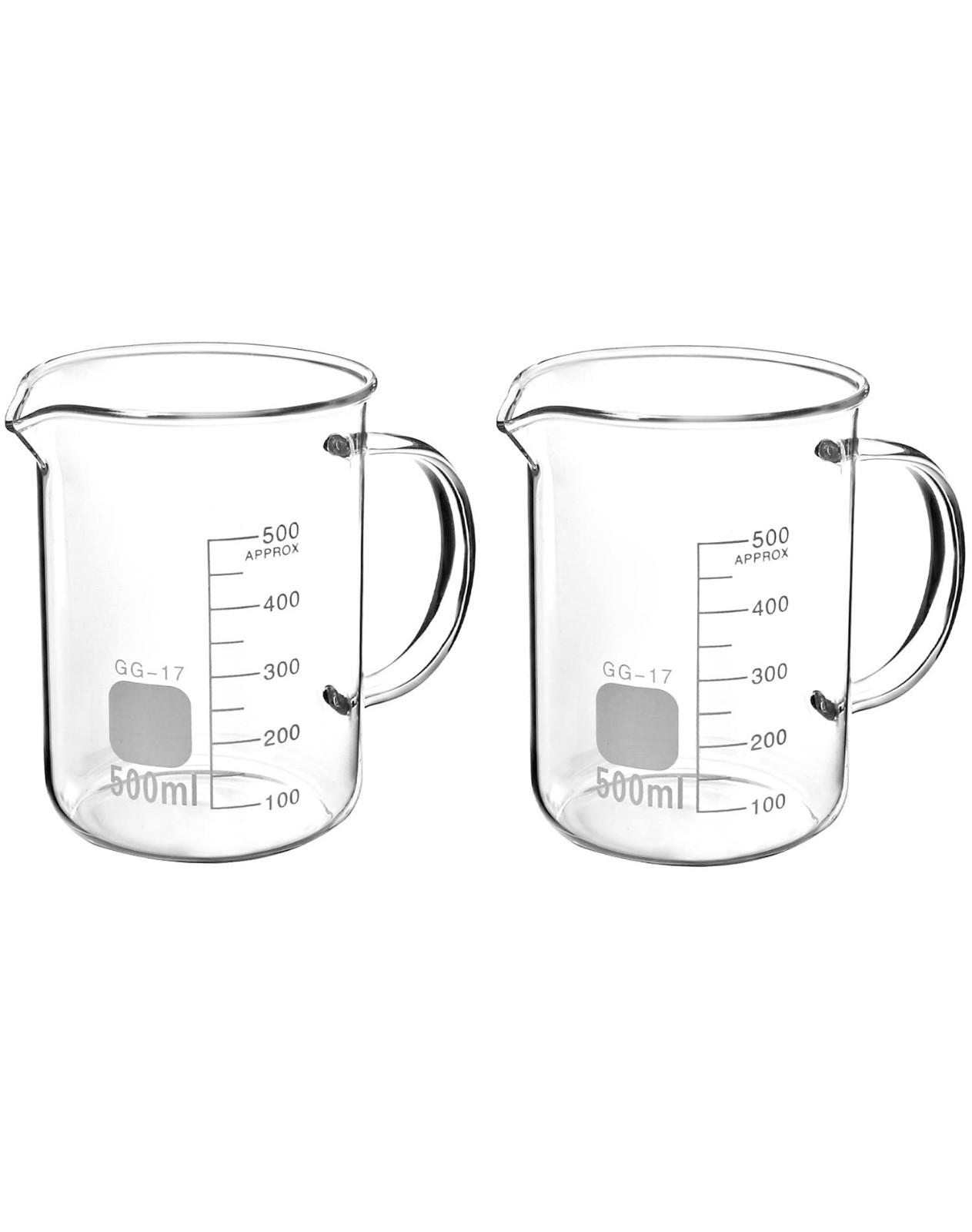 500ml Borosilicate Glass Beaker with Handle & Pouring Spout – 2 Pack Measuring C