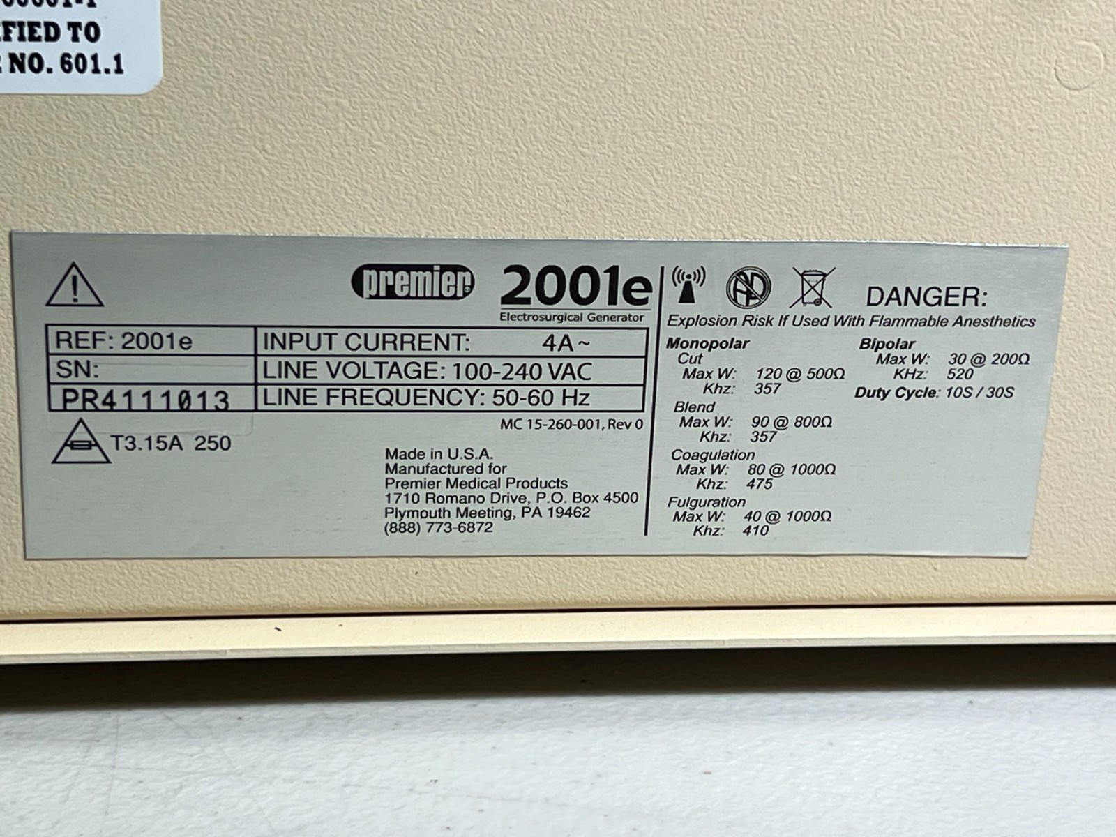 Premi 2001e ESU Generator Parts