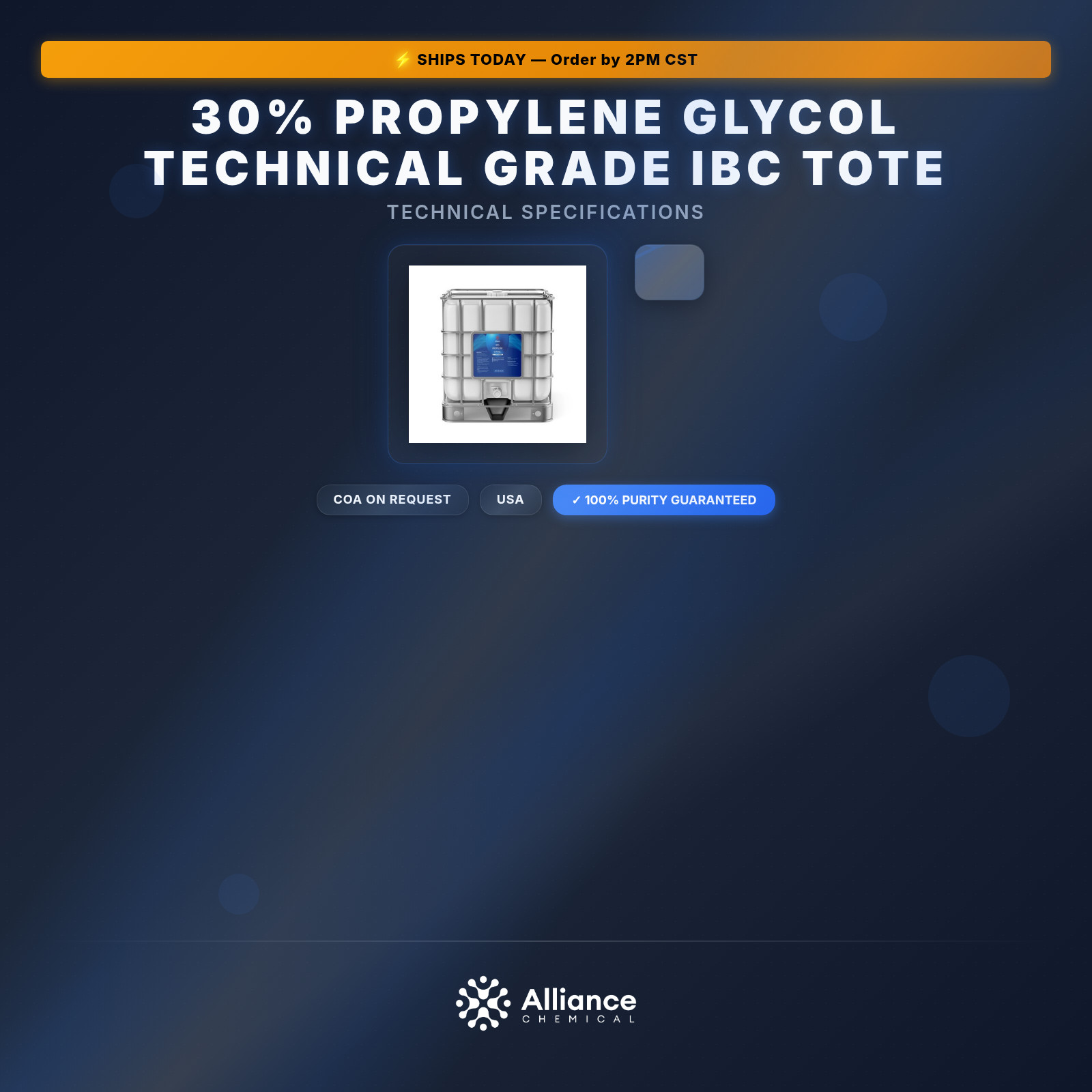 30% Propylene Glycol Technical Grade – 330 Gallon IBC Tote