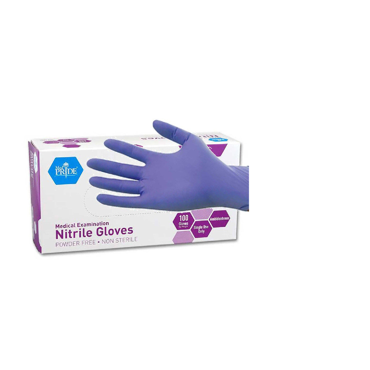 Med Pride Powder-Free Nitrile Exam Gloves Iris Blue Medium Box/100