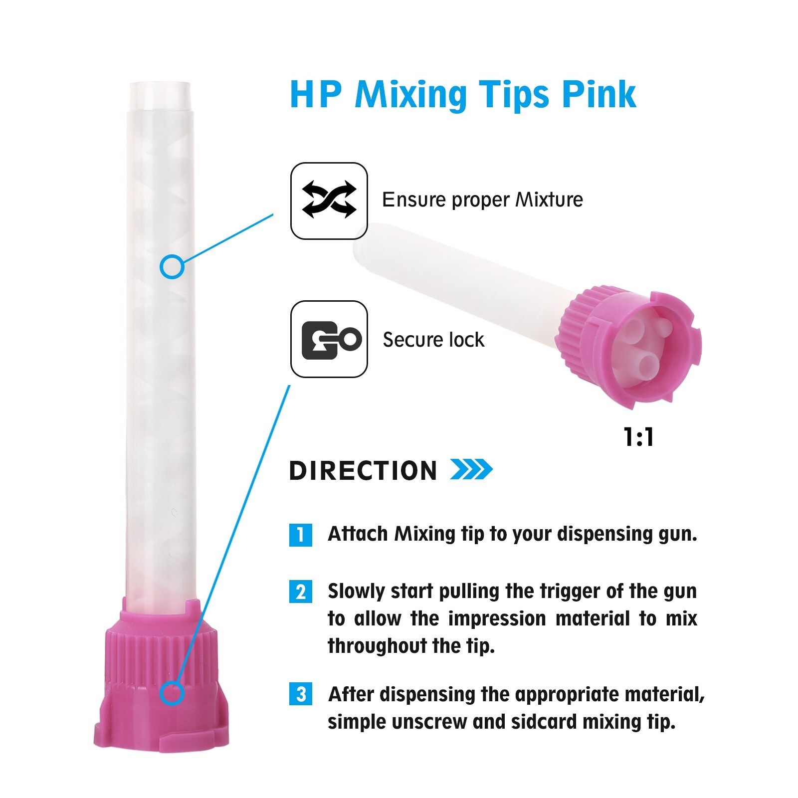 OneMed Dental Mixing Tips Impression HP Tips Purple 8.5mm(1:1) 50Pcs/Bag