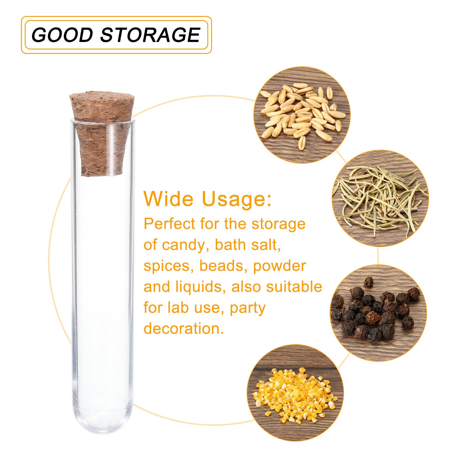 3ml Plastic Test Tubes with Cork Stoppers, 20Pcs 60x12mm Tubes