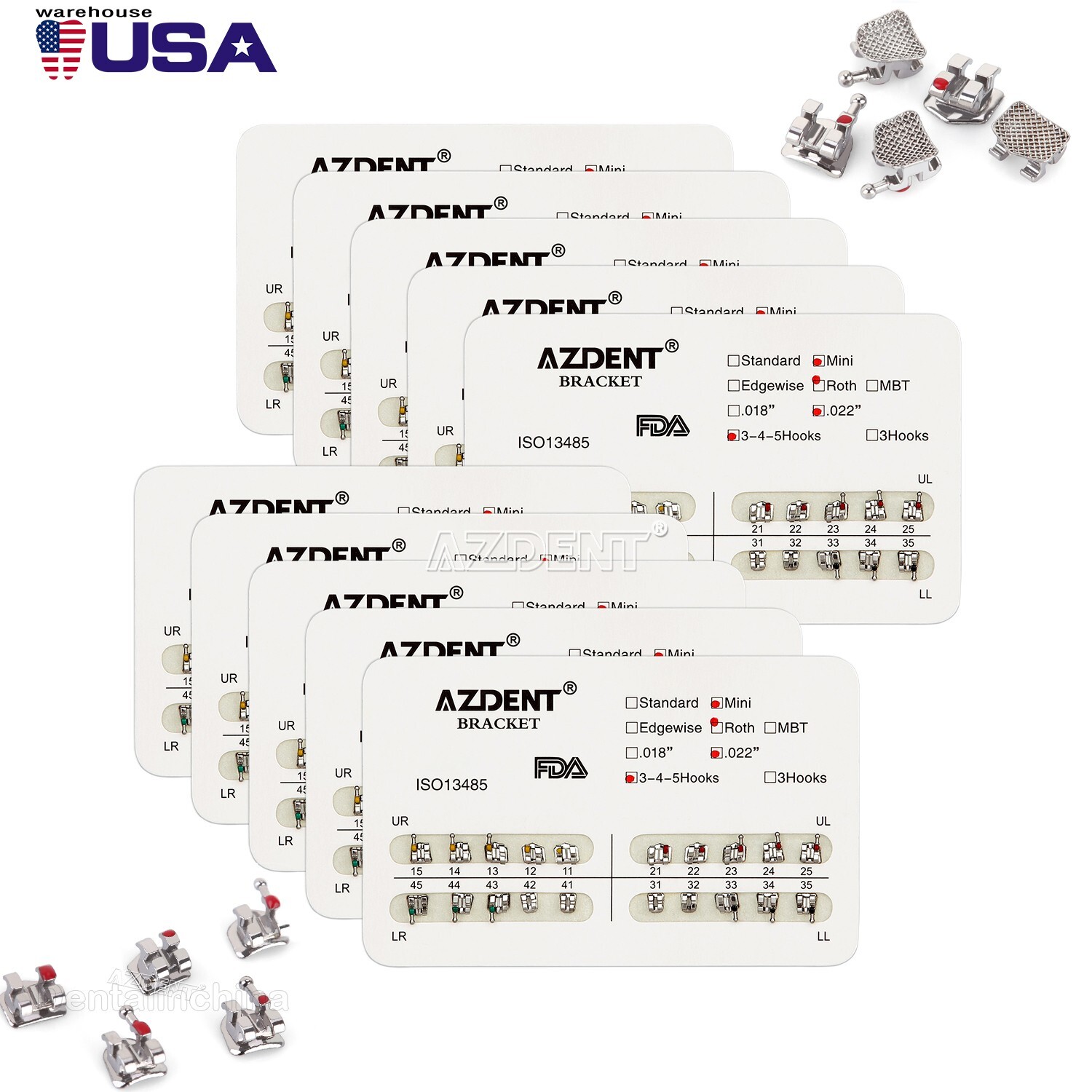 Dental Brackets Orthodontic Brace Metal Mini Roth MBT Slot 0.022 hooks 3-4-5 US