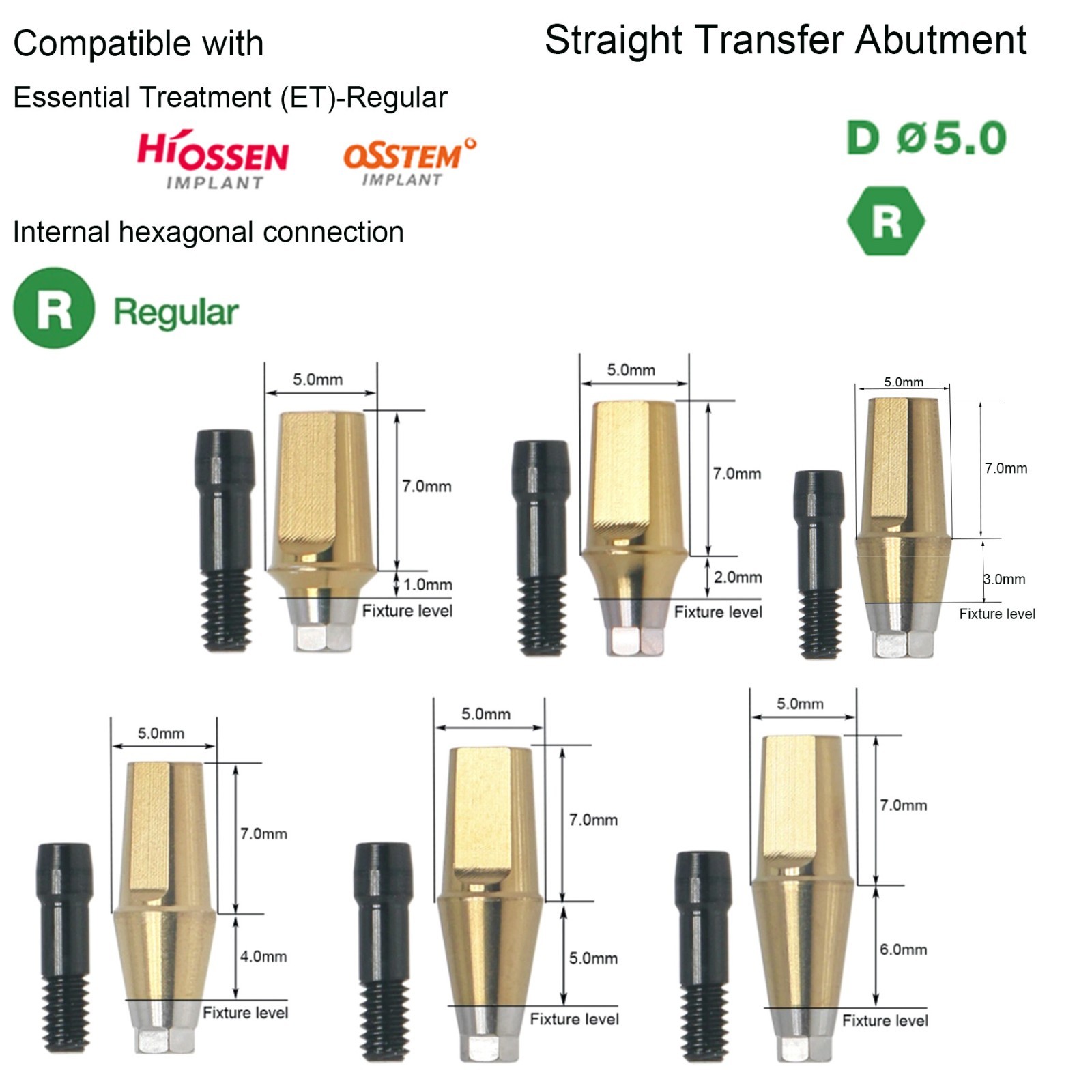 Hiossen Straight Standard Internal Hex Abutment Cement Retained Crown Titanium