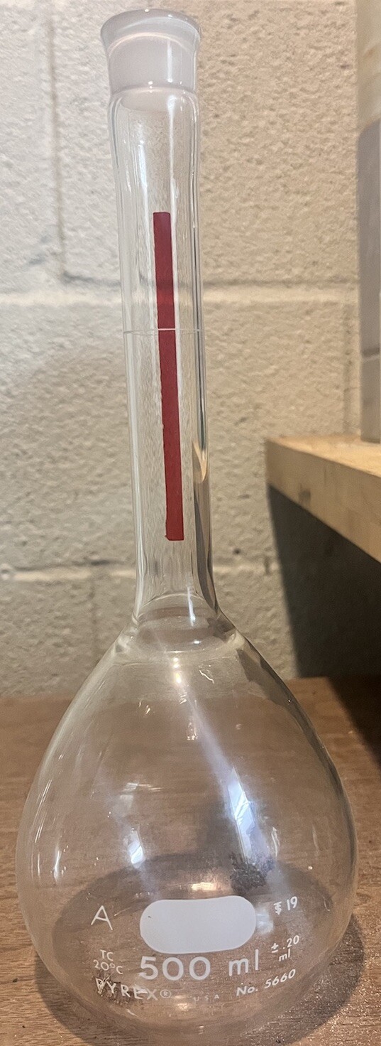 Pyrex USA 500ml Volumetric Flask Grade A No. 5660 Size 19