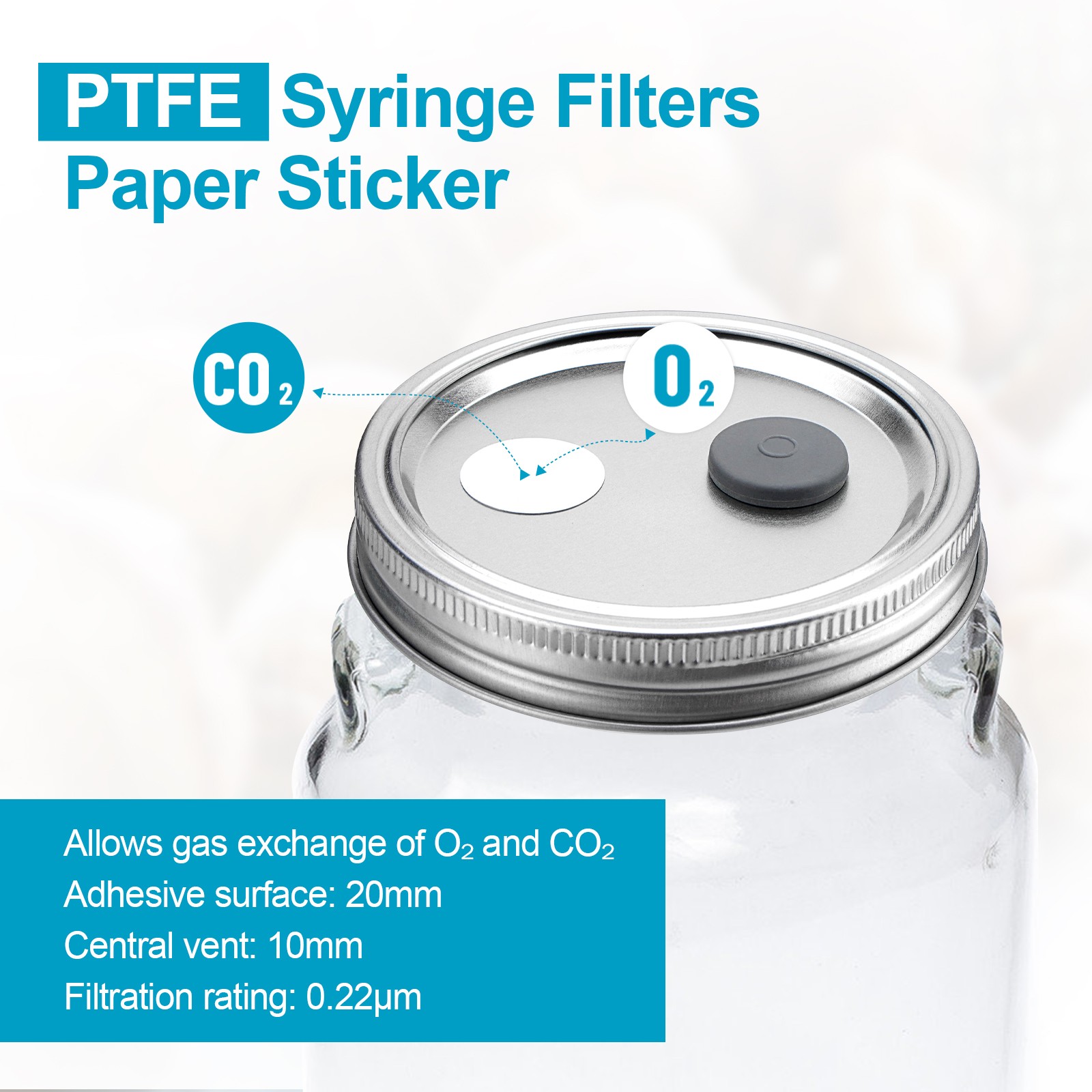12PCS Mason Jar Lid Wide Mouth Lliquid Mushroom Culture Lid PTFE Filters Set