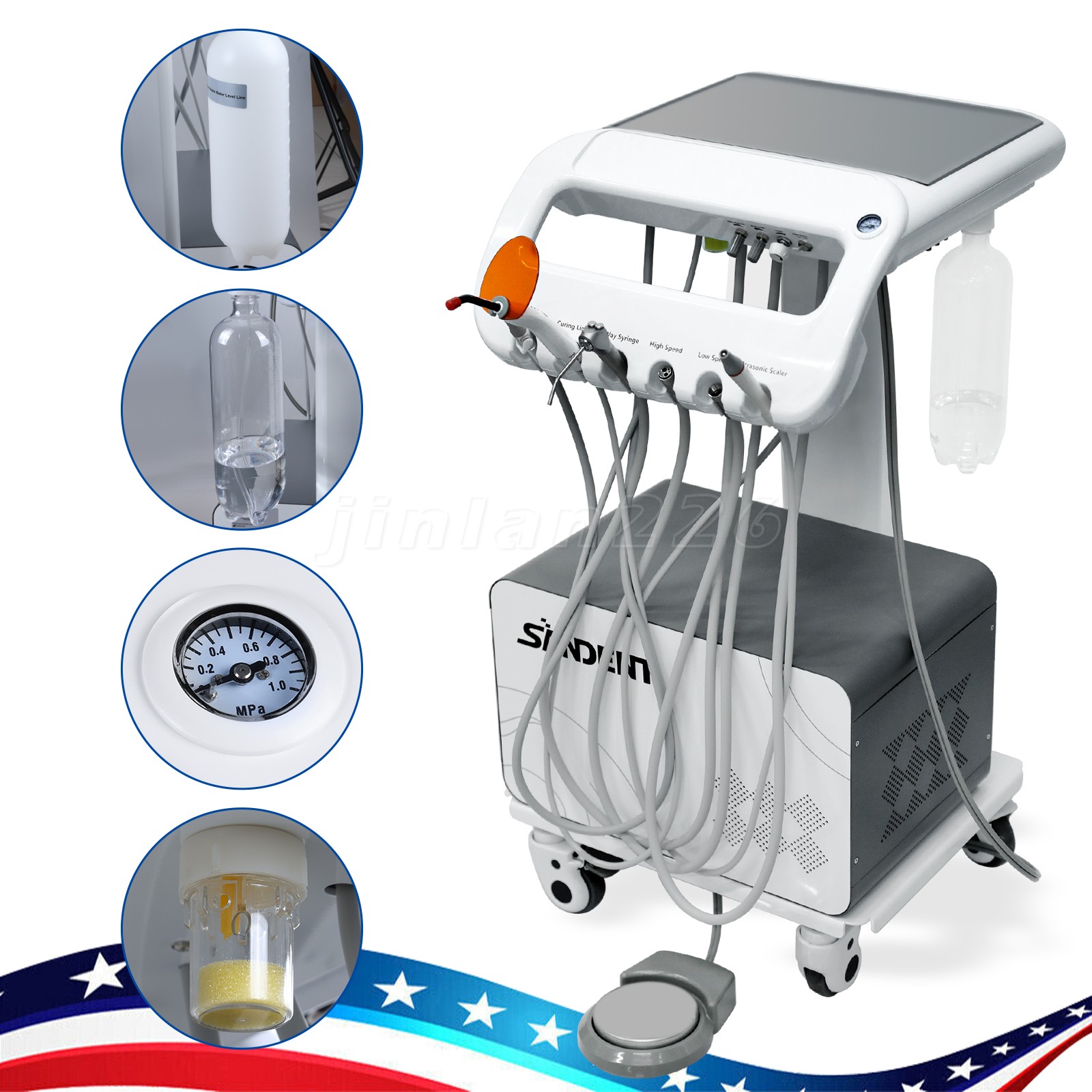 Portable Dental Unit with Air Compressor with LED Curing Light Scaler 4 Hole