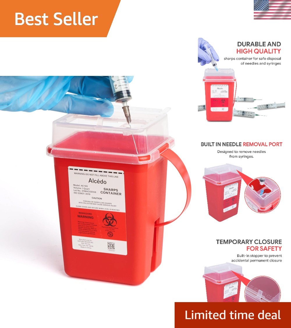 Compact 1 Quart Biohazard Needle Disposal Container – Lightweight & Easy Carry