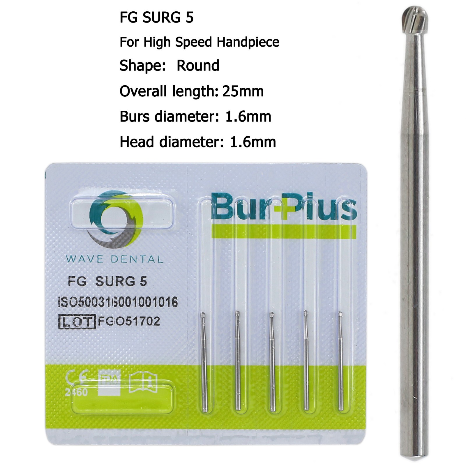 Wave Dental Surgical Round Burs Long Shank High Speed Bur Carbide FG SURG 2 4 6