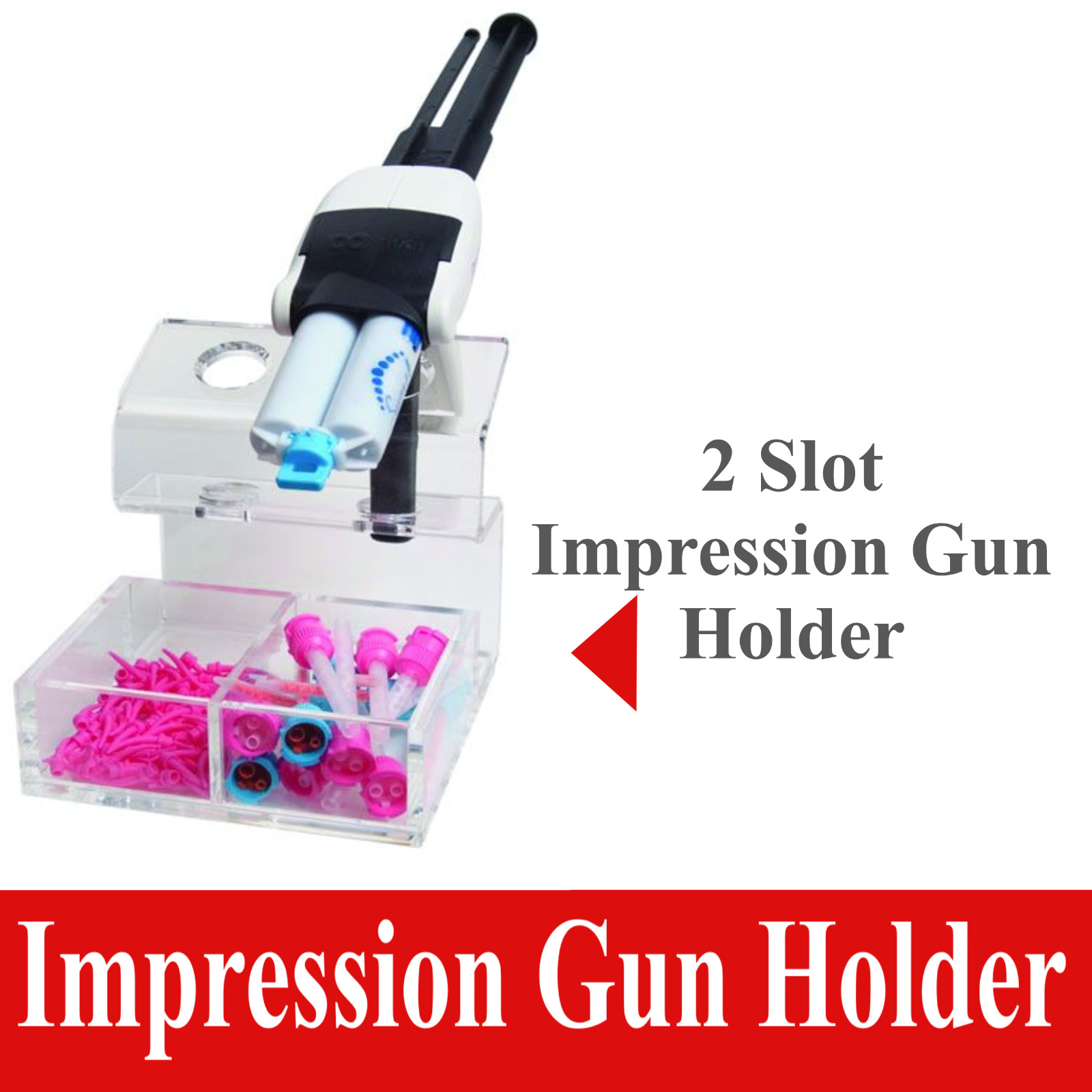 Acrylic Impression Gun holder and Mixing Tips Organizer Holds 6 Impression Guns