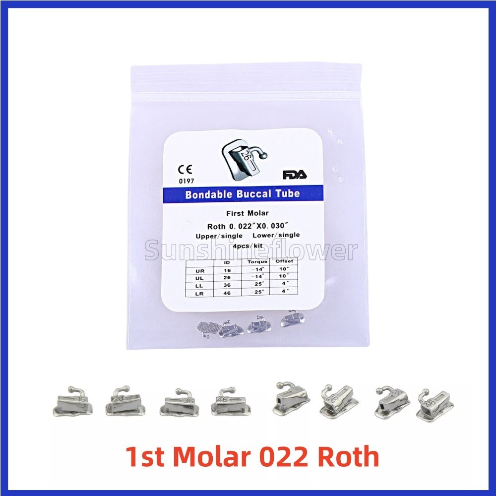 Dental Orthodontic Buccal Tube 1st Molar 022 Roth Bracket Bondable UL/UR/LL/LR