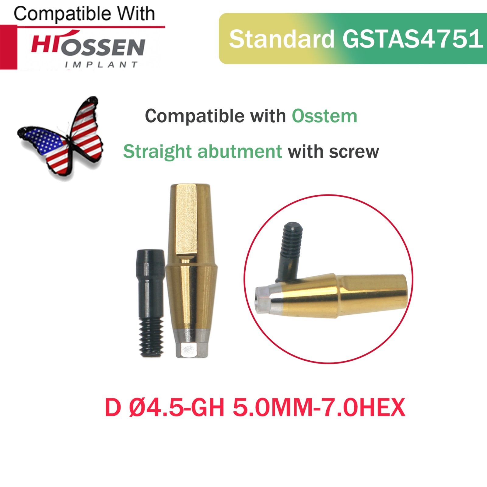 Dental Regular Straight Internal Hex Transfer Abutment Fit Hiossen ET/Osstem TS