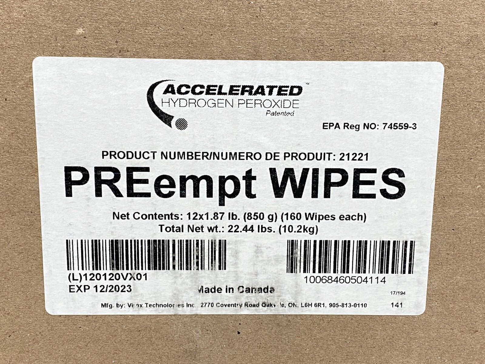 (12/Cs) VIROX Accelerated Hydrogen Peroxide PREempt Wipe Cleaner 12×160/Pk 21221