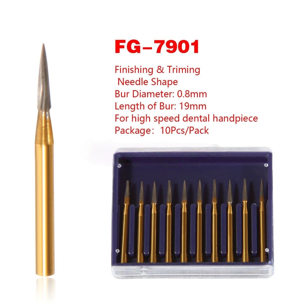 Dental GoldenTungsten Carbide Burs Trimming / Finishing / Polishing Flame FG7901