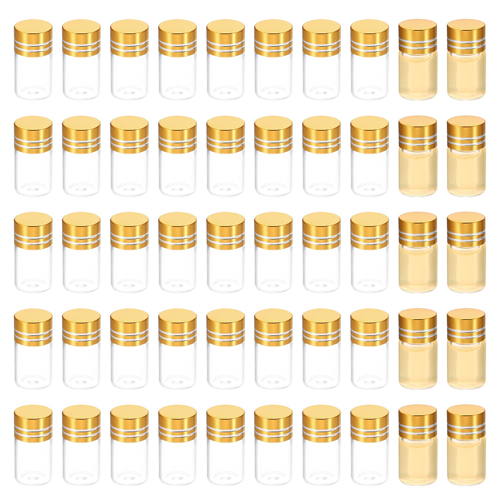2ml Tiny Glass Bottles Vials 100Pcs Mini Clear Bottles Glass Screw Cap Golden
