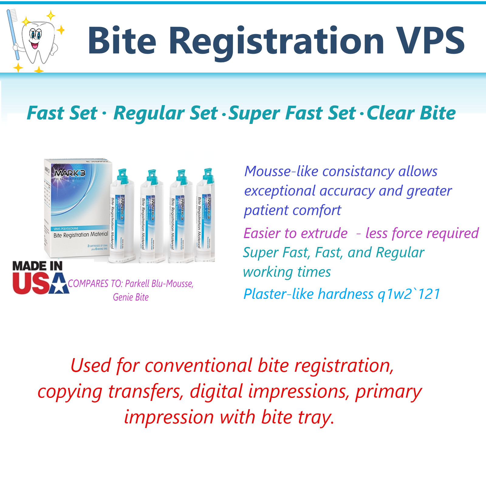 Dental VPS Impression Material Bite Registration FAST or REGULAR Set, Mark3 USA