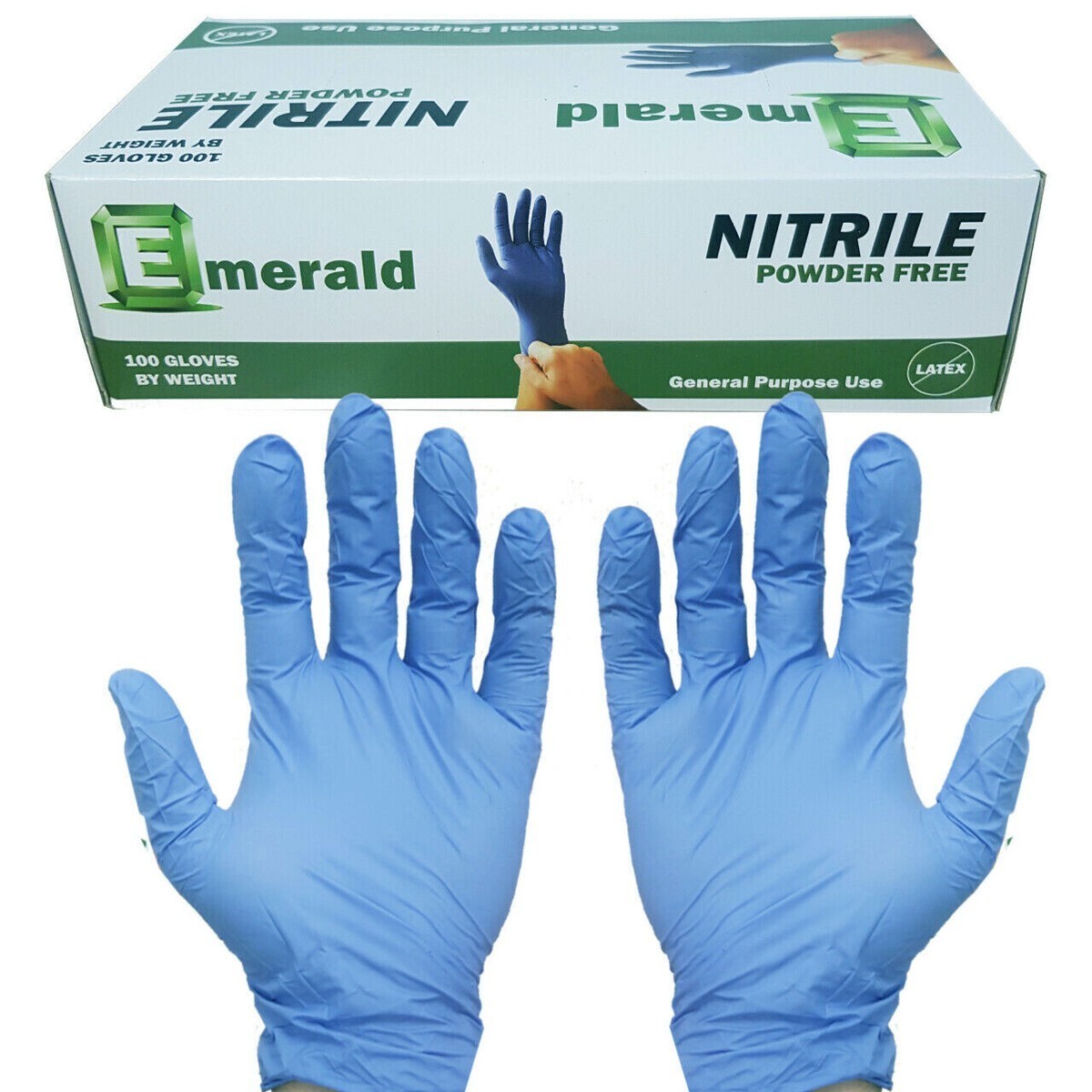 Emerald Nitrile Exam Gloves, Powder Free, Size Medium, Blue, 100/Box