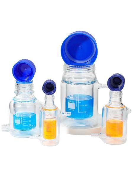 Lab Supply: 25ml-2000ml Double Jacketed Reagent Bottle with Side Nozzles