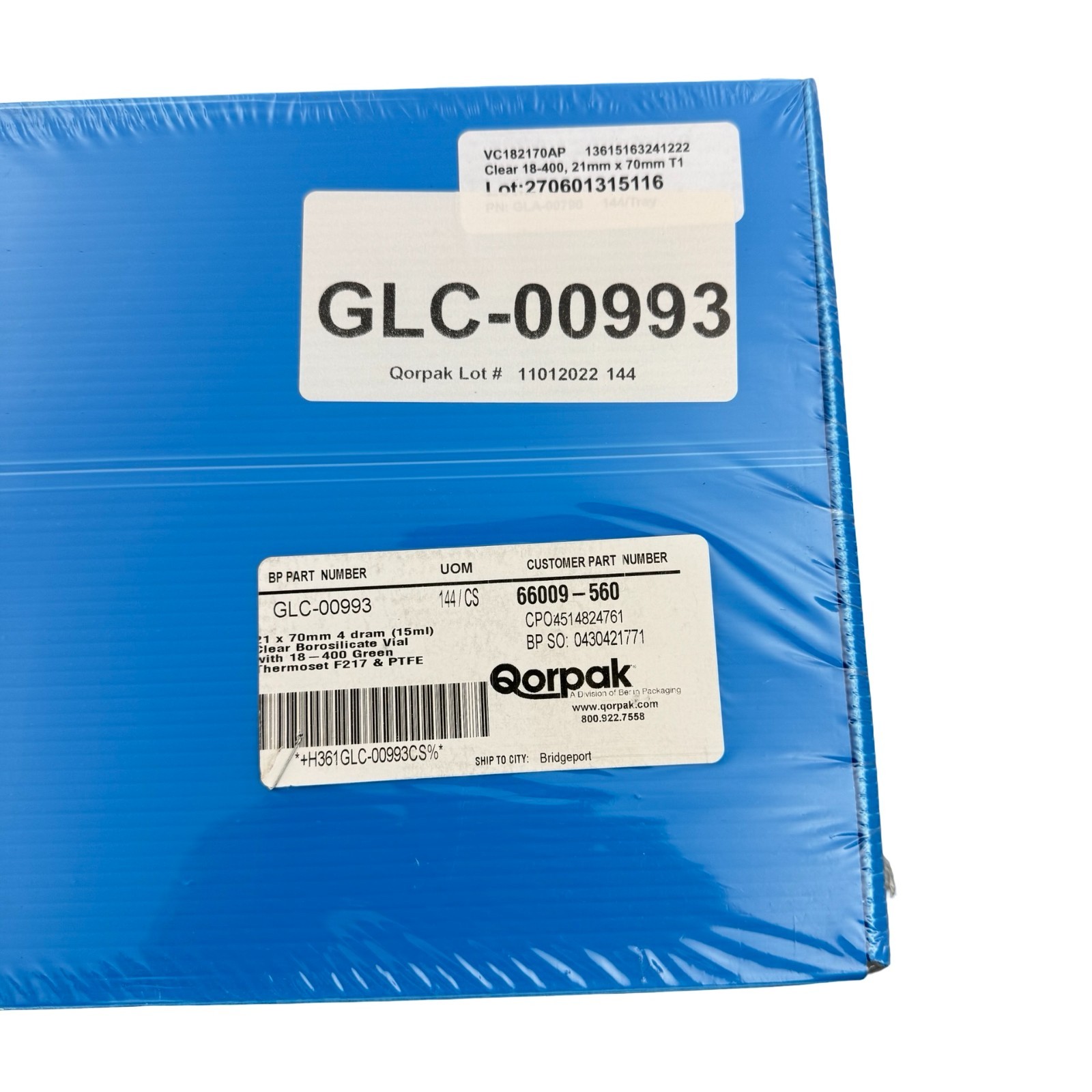 Qorpak GLC-00993 Clear Borosilicate Vials 15mL 21x70mm 144/Case New