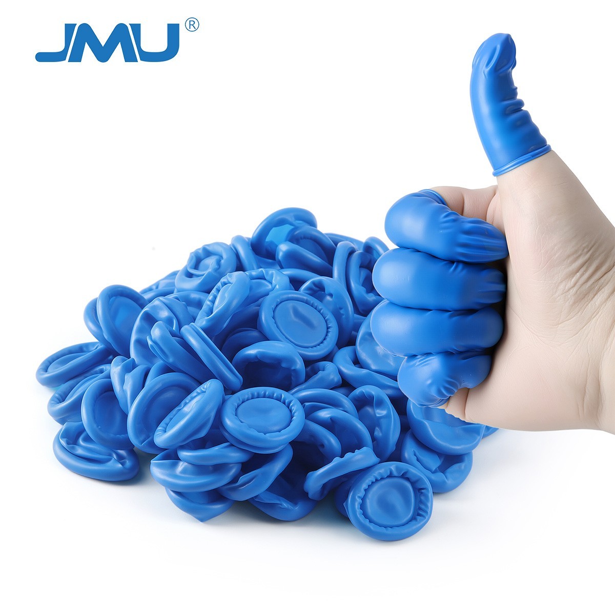 JMU Nitrile Disposable Hygienic Finger Cots for fingertip protection Blue Medium