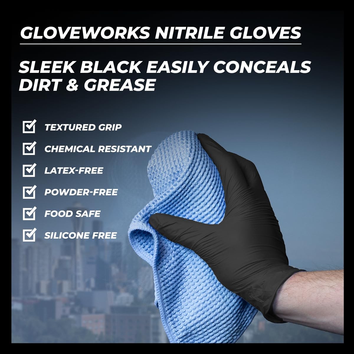 GLOVEWORKS Black Nitrile Gloves 5 Mil, XL, 100~Count