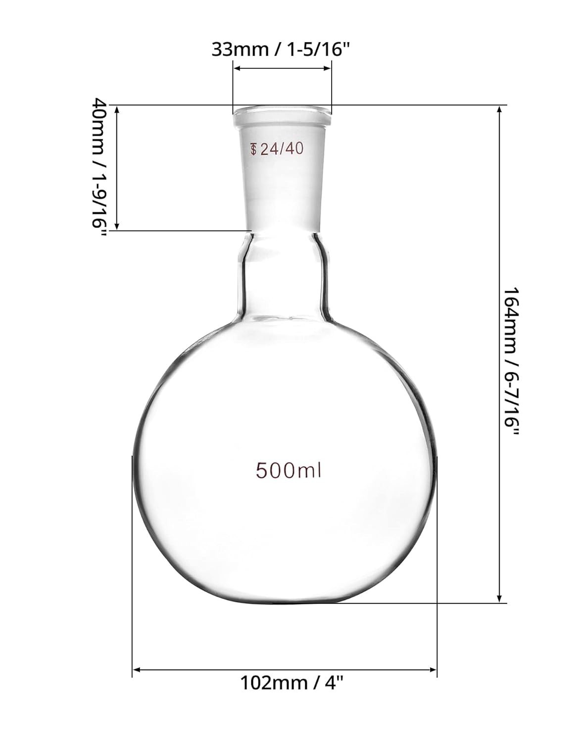 2 Pack 500ml Flat Bottom Boiling Flask 24/40 Lab Distillation Boro Glassware Set