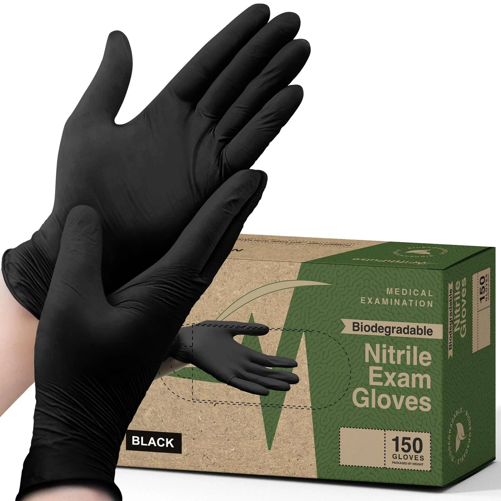 [150 Count] Medium Biodegradable Gloves – Black Nitrile Disposable Gloves – M…