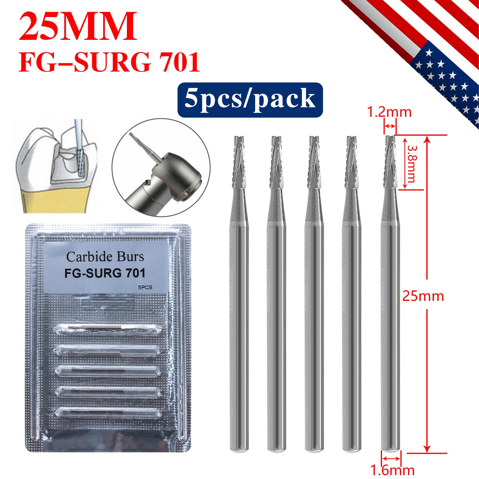 Dental Carbide Burs FG SURG 701 Surgical Midwest Type ns